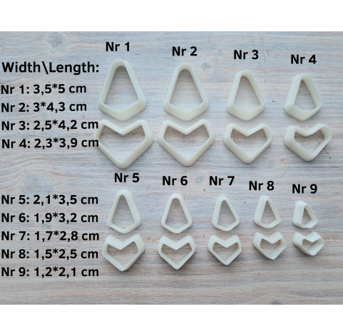 "Earring, style 5, arrow, 2 parts", set of 9 cutters, one clay cutter or FULL set