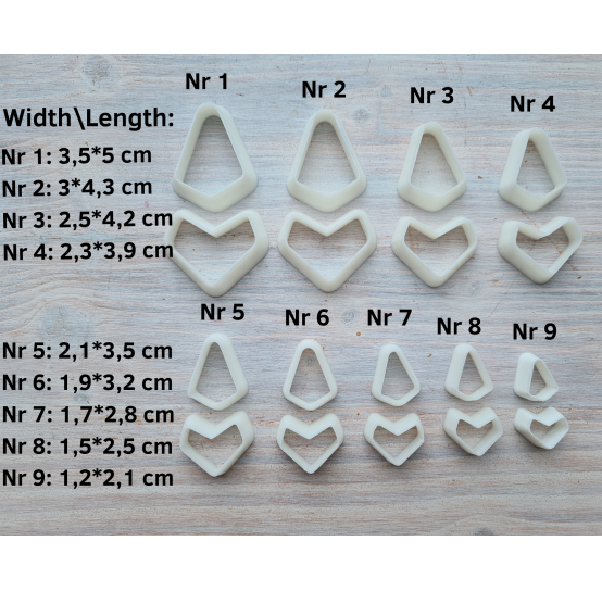 "Earring, style 5, arrow, 2 parts", set of 9 cutters, one clay cutter or FULL set