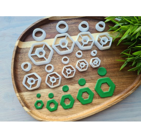 "Earring, style 6, hexagon, 2 parts", set of 9 cutters, one clay cutter or FULL set