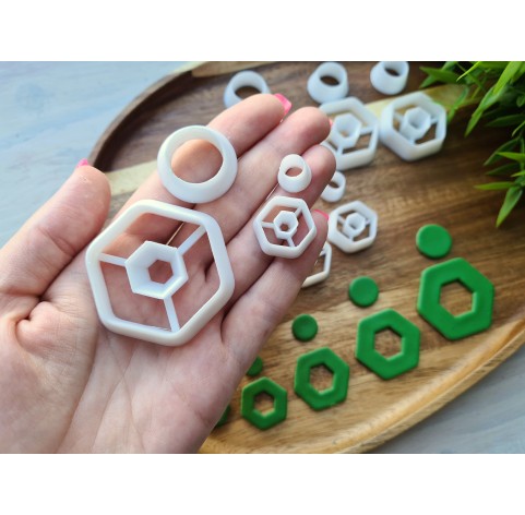 "Earring, style 6, hexagon, 2 parts", set of 9 cutters, one clay cutter or FULL set