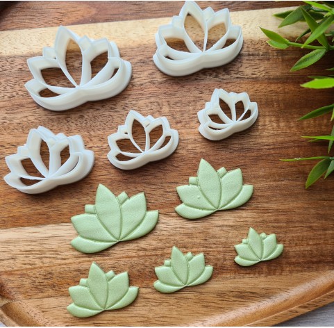 "Earring, style 7, lotus", set of 5 cutters, one clay cutter or FULL set