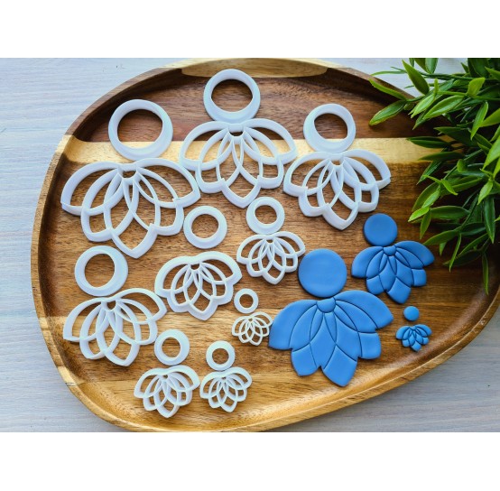 "Earring, style 8, lotus, 2 parts", set of 9 cutters, one clay cutter or FULL set