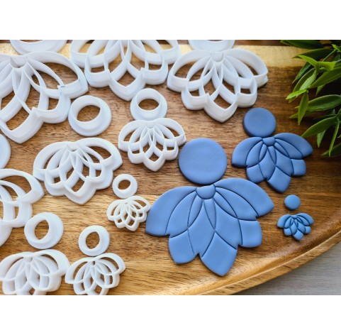 "Earring, style 8, lotus, 2 parts", set of 9 cutters, one clay cutter or FULL set