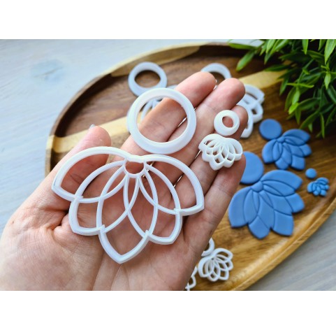 "Earring, style 8, lotus, 2 parts", set of 9 cutters, one clay cutter or FULL set