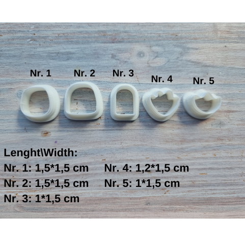 "Earring, style 15", set of 5 cutters, one clay cutter or FULL set