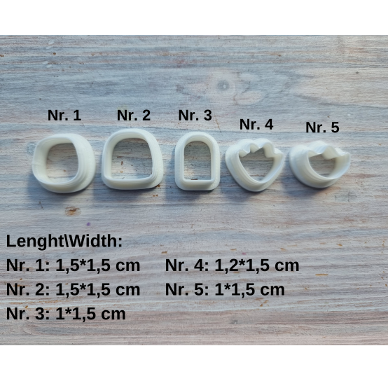 "Earring, style 15", set of 5 cutters, one clay cutter or FULL set