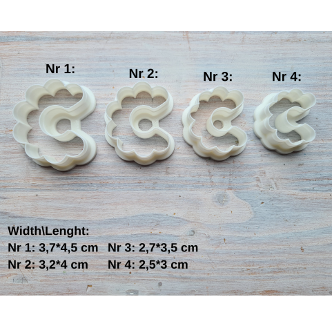"Earring, style 18, fat hoop flower", set of 4 cutters, one clay cutter or FULL set