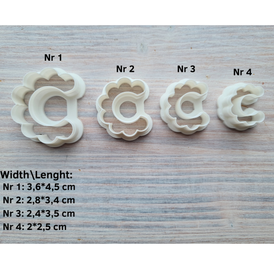 "Earring, style 21, fat hoop flower", set of 4 cutters, one clay cutter or FULL set