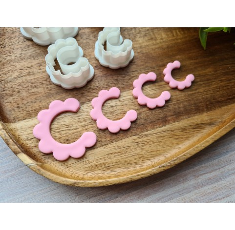 "Earring, style 21, fat hoop flower", set of 4 cutters, one clay cutter or FULL set