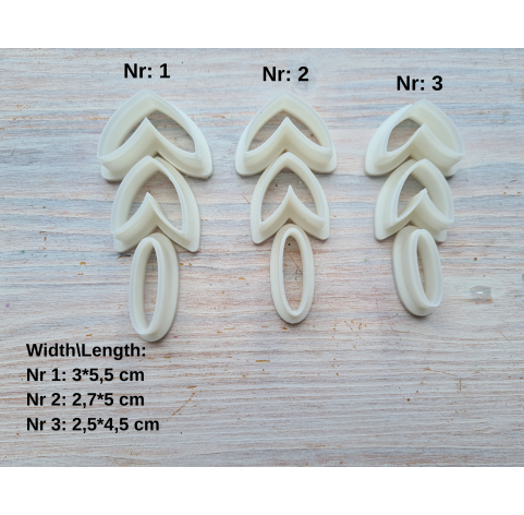 "Earring, style 13, 3 parts", set of 3 cutters, one clay cutter or FULL set