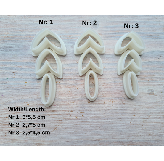 "Earring, style 13, 3 parts", set of 3 cutters, one clay cutter or FULL set