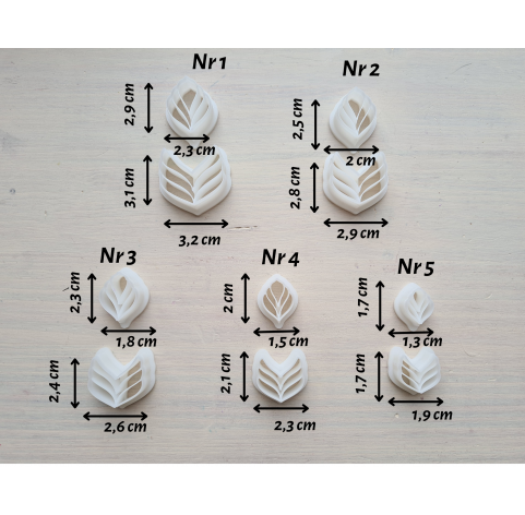 "Earring, style 31, 2 parts", set of 5 cutters, one clay cutter or FULL set