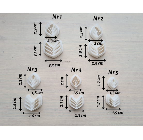 "Earring, style 31, 2 parts", set of 5 cutters, one clay cutter or FULL set