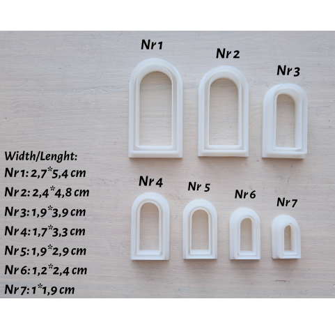 "Earring, style 31, arch", set of 7 cutters, one clay cutter or FULL set