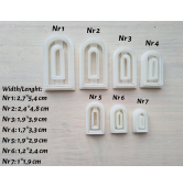 "Earring, style 32, arch", set of 7 cutters, one clay cutter or FULL set