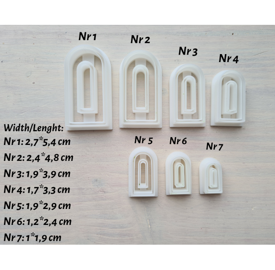 "Earring, style 32, arch", set of 7 cutters, one clay cutter or FULL set