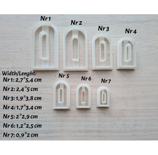 "Earring, style 33, arch", set of 7 cutters, one clay cutter or FULL set