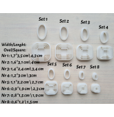 "Earring, style 36, 2 parts", set of 8 cutters, one clay cutter or FULL set