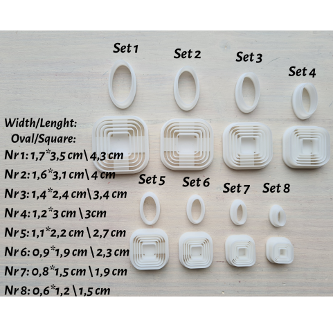 "Earring, style 36, 2 parts", set of 8 cutters, one clay cutter or FULL set