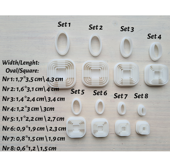 "Earring, style 36, 2 parts", set of 8 cutters, one clay cutter or FULL set