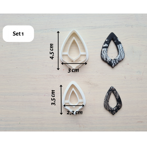 "Earring, style 49, 2 parts", set of 3 cutters, one clay cutter or FULL set