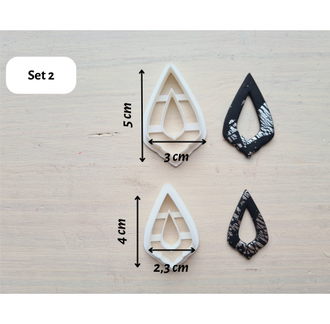 "Earring, style 49, 2 parts", set of 3 cutters, one clay cutter or FULL set
