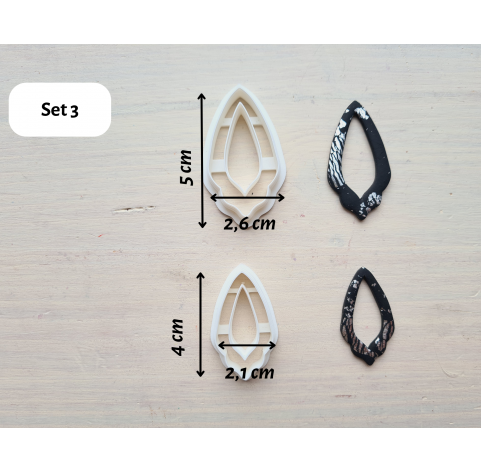 "Earring, style 49, 2 parts", set of 3 cutters, one clay cutter or FULL set