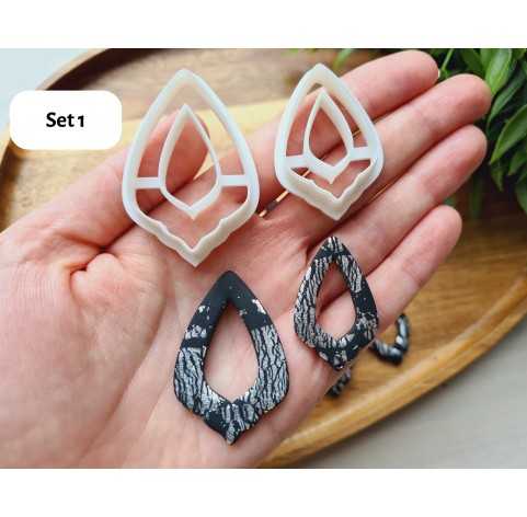 "Earring, style 49, 2 parts", set of 3 cutters, one clay cutter or FULL set