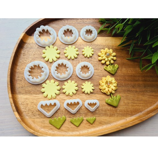 "Earring, style 55, stylized flower, 3 parts", set of 3 cutters, one clay cutter or FULL set
