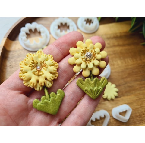 "Earring, style 55, stylized flower, 3 parts", set of 3 cutters, one clay cutter or FULL set
