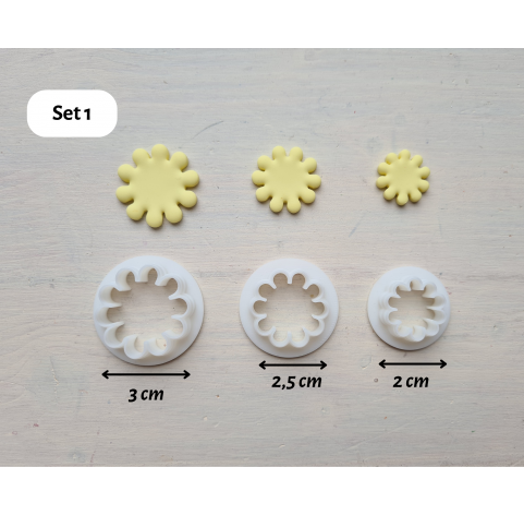 "Earring, style 55, stylized flower, 3 parts", set of 3 cutters, one clay cutter or FULL set