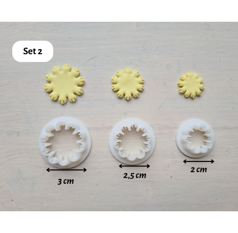 "Earring, style 55, stylized flower, 3 parts", set of 3 cutters, one clay cutter or FULL set