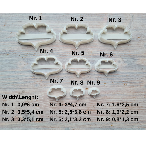 "Ginkgo leaf, style 1", set of 9 cutters, one clay cutter or FULL set