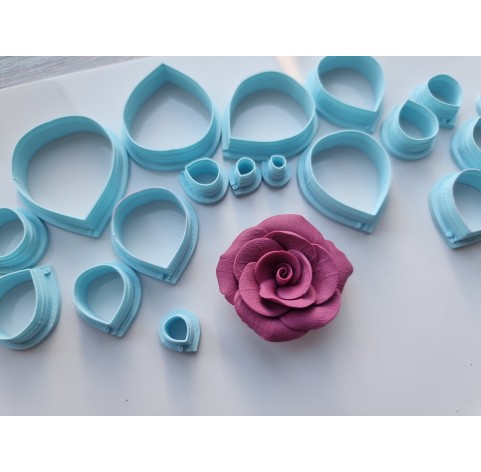 "Rose petal, style 6, classic", set of 11 cutters, one clay cutter or FULL set