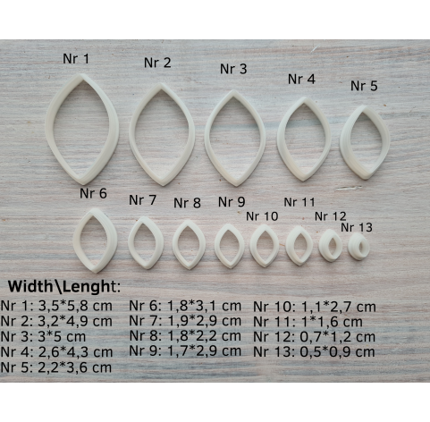 "Leaf, style 1", set of 13 cutters, one clay cutter or FULL set