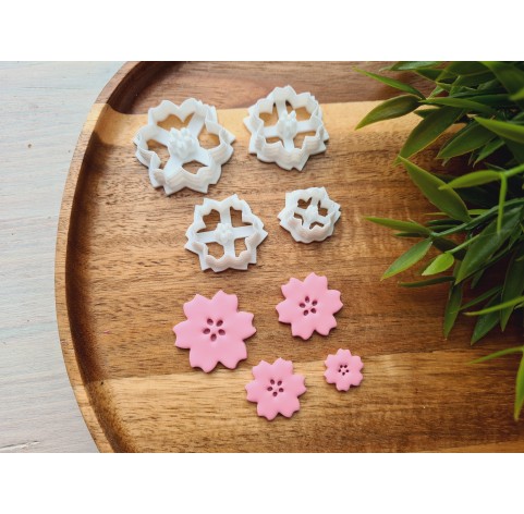 "Sakura, style 1, with indents", set of 4 cutters, one clay cutter or FULL set