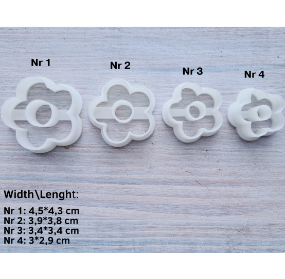 "Flower, style 4", set of 4 cutters, one clay cutter or FULL set