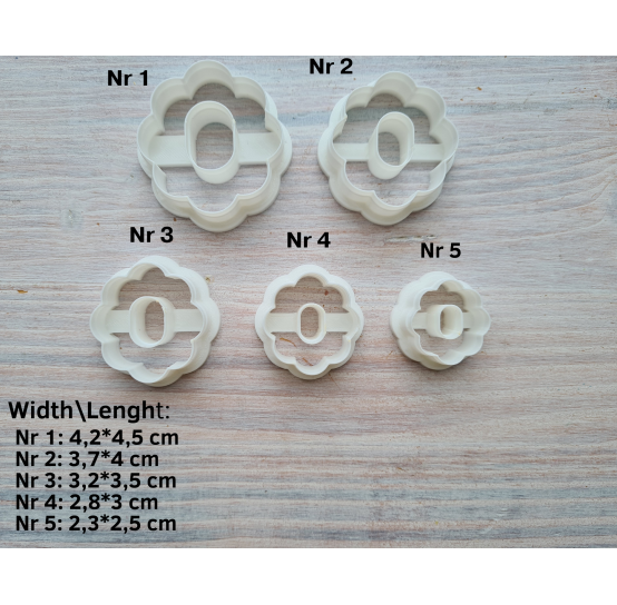 "Flower, style 5", set of 5 cutters, one clay cutter or FULL set