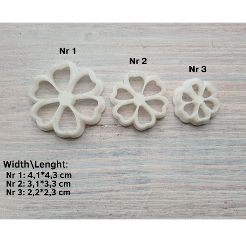 "Flower, style 6", set of 3 cutters, one clay cutter or FULL set