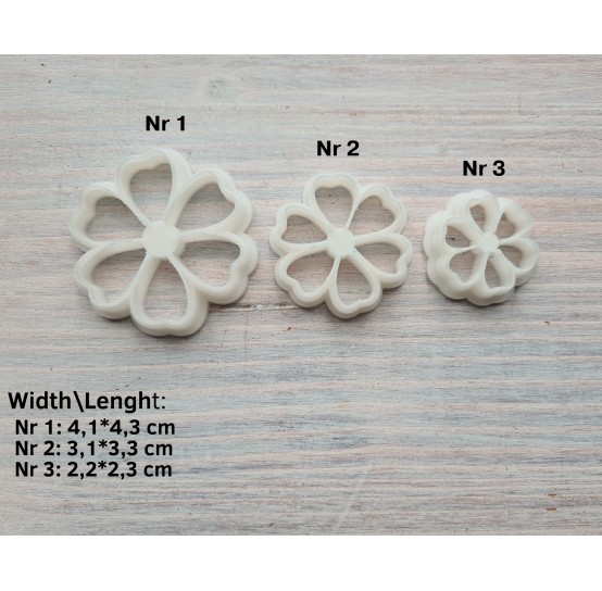 "Flower, style 6", set of 3 cutters, one clay cutter or FULL set