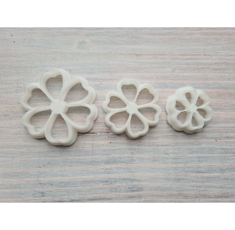 "Flower, style 6", set of 3 cutters, one clay cutter or FULL set