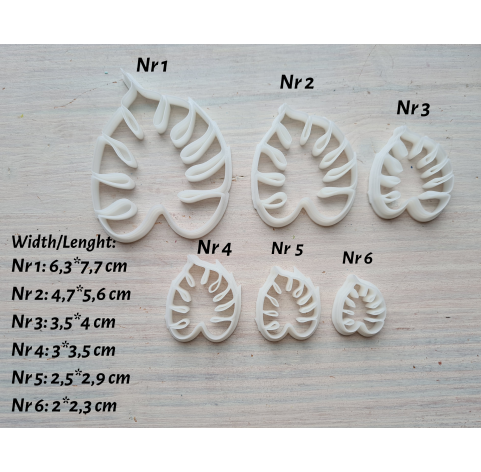 "Monstera leaf, style 2", set of 6 cutters, one clay cutter or FULL set