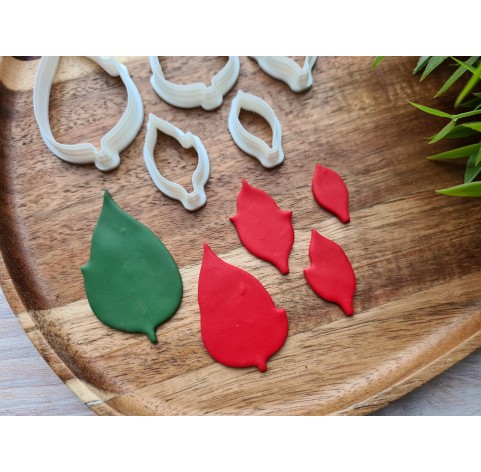 "Poinsettia leaf, realistic", set of 5 cutters, one clay cutter or FULL set