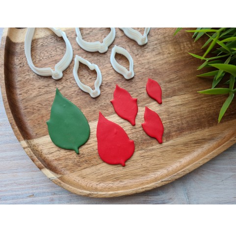 "Poinsettia leaf, realistic", set of 5 cutters, one clay cutter or FULL set