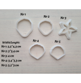 "Rose petal, style 7", set of 5 cutters, one clay cutter or FULL set