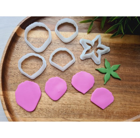 "Rose petal, style 7", set of 5 cutters, one clay cutter or FULL set