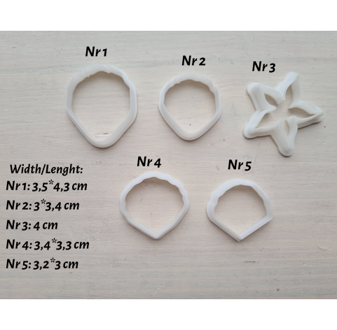 "Rose petal, style 7", set of 5 cutters, one clay cutter or FULL set