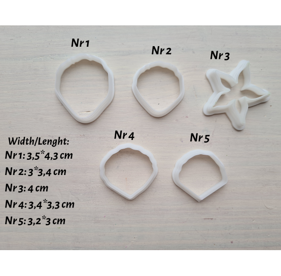 "Rose petal, style 7", set of 5 cutters, one clay cutter or FULL set