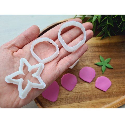 "Rose petal, style 7", set of 5 cutters, one clay cutter or FULL set