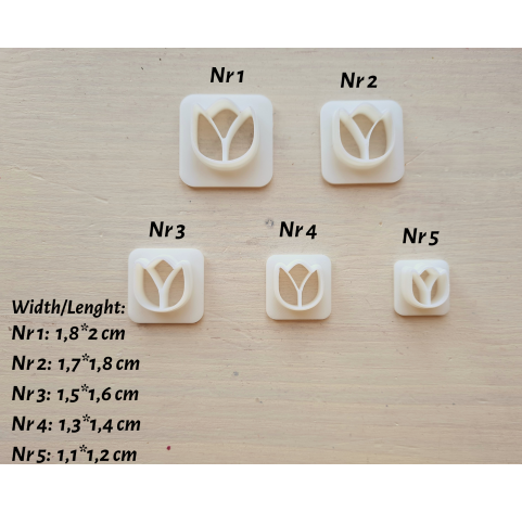 "Tulip, style 2", set of 5 cutters, one clay cutter or FULL set